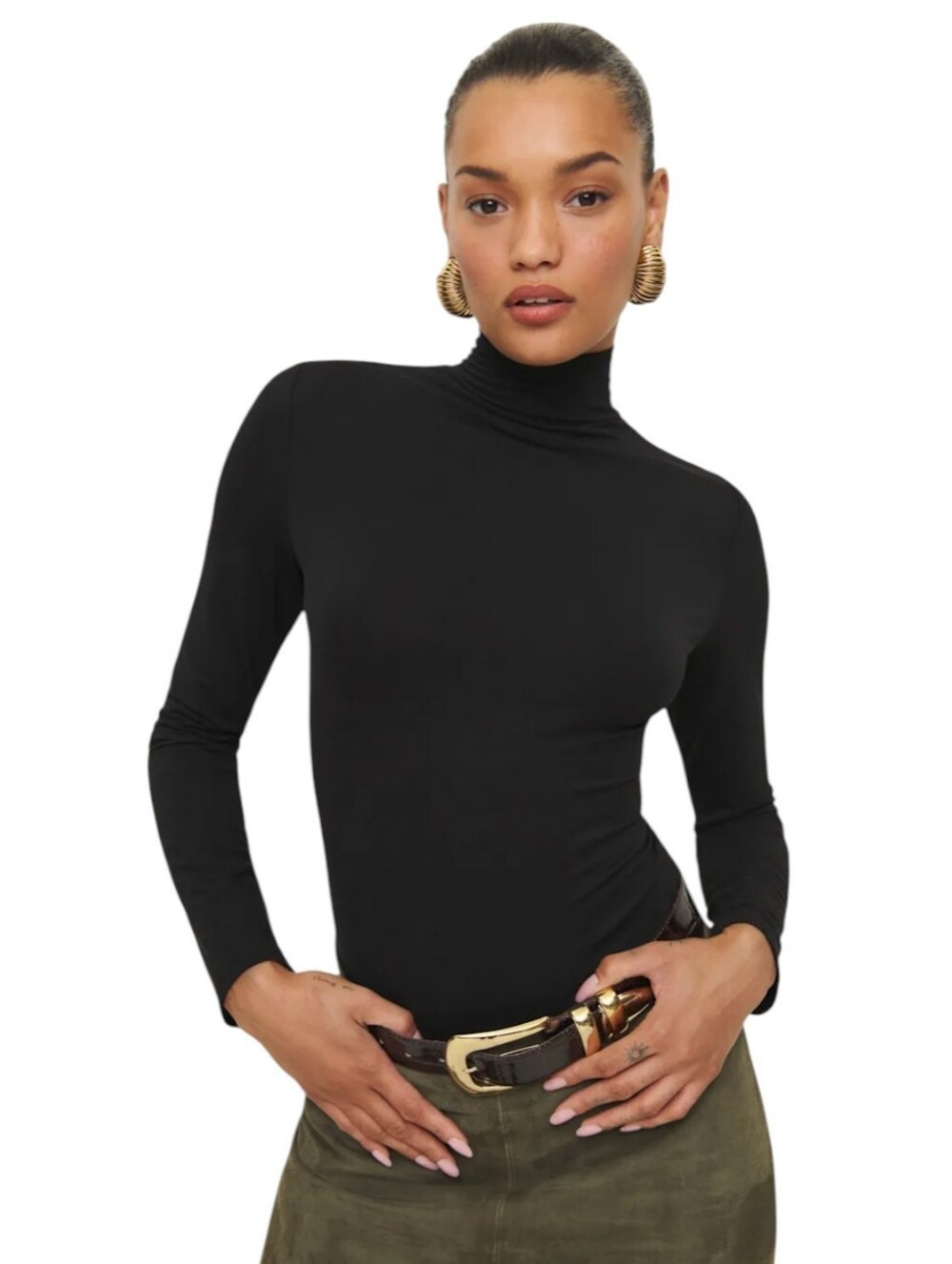 Reformation Nell Longsleeve Turtleneck Top Women's Medium Black